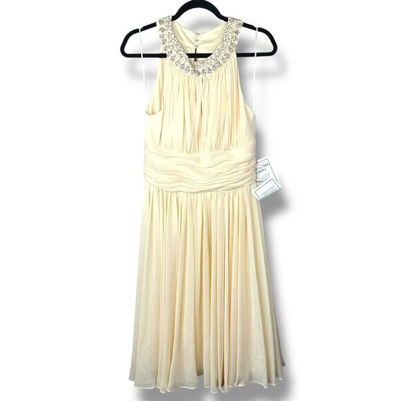 Chadwicks NWT Cornhusk Yellow Jeweled Neckline Pleated A-Line Chiffon Dress - Picture 1 of 7